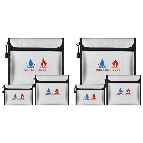 Fireproof Waterproof Document Bag Set - 6 Pack, Enhanced Zipper, Safe Storage for Documents, Cash, Jewelry
