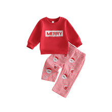(12-18 Months, Red) Toddler Baby Christmas Outfit Long Sleeve Sweatshirt with Plaid Pants