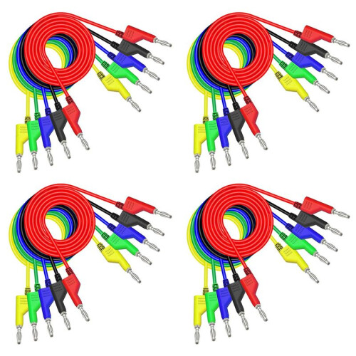 20PCS Stackable Banana to Banana Plug Test Leads Soft Electrical Test Cable Wire 3.3Ft/1M for Multimeter 1000V 15A