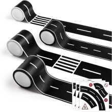 Removable Toy Car Road Tape Stickers for Kids, 4 Rolls Roadway Tape with Curves,for Birthday / Racing Party Decoration