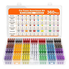 360pcs Fuse Assortment Kit,160 Blade Fuses + 90 Standard Fuses + 50 Micro Fuse + 60 Micro2 Fuses(2A -40A) Zinc