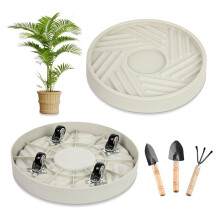 Vassoio per Piante con Ruote Nascoste, Supporto per Piante Pesante e Mobile, Piatto per Piante da Interno e Esterno con Attrezzi da Giardino