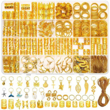 285 Stück Gold-Haar-Schmuck für Zöpfe, Goldene Dreadlock-Haaraccessoires mit Anhängern, Loc-Schmuck für Haare