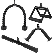 (Black) 4pcs Pull Attachments Set, Heavy Duty Cable Machine Attachments with Rope, Straight Bar, V Bar, & Tricep Rope