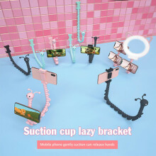 (pink) Rubber Caterpillar Shaped Flexible Bendable Phone Holder Suction Cup Bracket