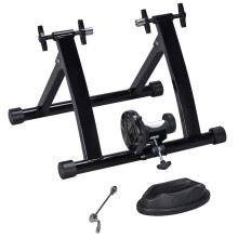 (Black) Foldable Indoor Bike Trainer, Magnetic Cycle Trainer Stand, Magnetic Resistance Bicycle Turbo Trainer w/ Front Wheel