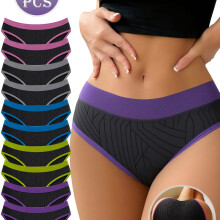 (Mixed colors, 8) 10-Pack Color Block Lightweight Breathable Sweat-Proof Soft Stretch Fabric Women's Panties | Mid Rise, Elegant,