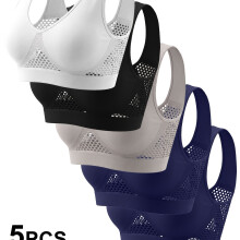 (Mixed Color, S) 5pcs, Women'S Sports Bras, Light Support Breathable Mesh, Hollow Mesh, Wider Straps, Unpadded Thin Vest, U-Shaped Back