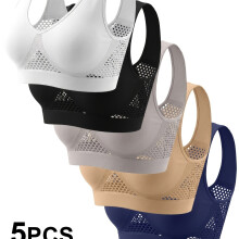 (Mixed Color 2, L) 5pcs, Women'S Sports Bras, Light Support Breathable Mesh, Hollow Mesh, Wider Straps, Unpadded Thin Vest, U-Shaped Back