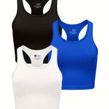(black+white+blue, 8) 3 Women's Quick-Drying High-Elastic Yoga Tops Set for Fitness, Comfortable for Running and Suitable for Wear