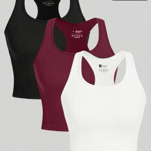 (Black+White+Red, 12/14) 3 Women's Quick-Drying High-Elastic Yoga Tops Set for Fitness, Comfortable for Running and Suitable for Wear