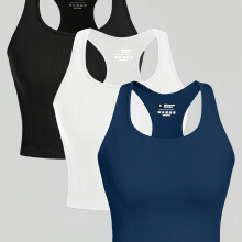 (Black+White+Navy, 10) 3 Women's Quick-Drying High-Elastic Yoga Tops Set for Fitness, Comfortable for Running and Suitable for Wear