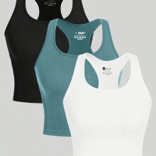 (Black+White+Green, 8) 3 Women's Quick-Drying High-Elastic Yoga Tops Set for Fitness, Comfortable for Running and Suitable for Wear
