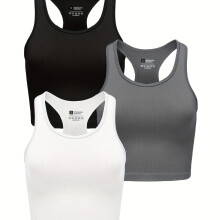 (Black+White+Grey, 12/14) 3 Women's Quick-Drying High-Elastic Yoga Tops Set for Fitness, Comfortable for Running and Suitable for Wear