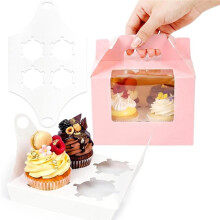 20er Pack Rosa Cupcake Boxen 4 Stück, Muffin Boxen mit Griffen, Bäckerei Geschenkboxen für Kekse, Desserts, Süßigkeiten, Backwaren