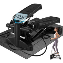 (Black) Compact Mini Stepper Exercise Machine – Home Cardio Workout with LCD Display & Resistance Bands