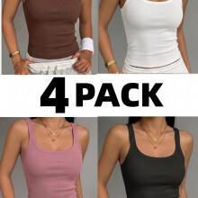 (Mixed Color 2, 10) 4pcs New Summer Women's Tank Tops, Elegant and Fashionable, Comfortable, Casual, Sporty, Ribbed Tank Tops - Breathable