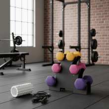 (Black) Hex Dumbbells Set with Stand, 2 x 2 kg, 2 x 1.5 kg, 2 x 1 kg, for Home Workout, Yellow, Pink, and Purple