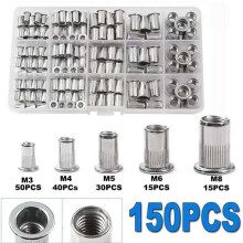Pressure Rivet Nut Tool Kit, 156Pcs (M8/M6/M5/M4/M3) Set, for Furniture, Decoration, Automotive, Industrial Applications