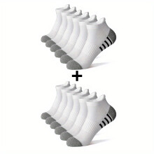 (White Stripes-12 Pairs, 44-47) [Unisex Striped Socks] 12 Pairs Unisex Striped Athletic Socks | Combed Soft Breathable Summer Fitness Outdoor Short
