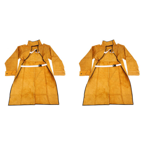 2pcs 120cm Welding Apron Flame Retardant Long Sleeve  Protective Clothing Split Leather Fire-Resistant
