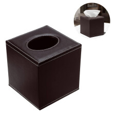 Elegant firkantet deksel til lommetørklær i PU-skinn, oppgradert dispenser 13,5 x 13,5 x 14 cm for hjemmekontor, håndlaget mesterverk med hvite