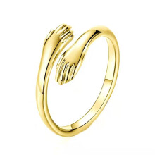(Gold) Open Love Embrace Ring - Hugging Hands Adjustable Jewelry for Women and Men