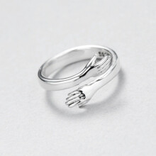 (White) Open Love Embrace Ring - Hugging Hands Adjustable Jewelry for Women and Men