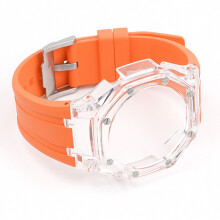 (Orange 1) G-Shock GAB2100/GA2100 Viton Rubber Strap & Case with Silver or Gold Buckle