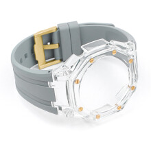 (Light Gray 2) G-Shock GAB2100/GA2100 Viton Rubber Strap & Case with Silver or Gold Buckle
