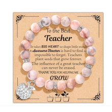 (Pink Apple) Pink Zebra Natural Stone Weaving Wrap Bracelet with Love Card
