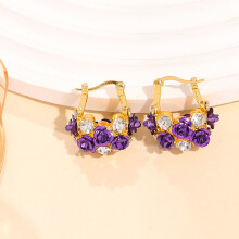 (Purple) Light Luxury U-Shape Rose & Diamond Niche Earrings - Fashionable Floral Design