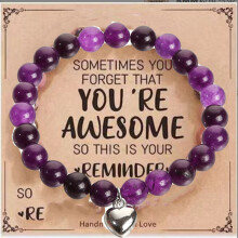 (Purple) Pink Zebra Natural Stone Weaving Wrap Bracelet with Love Card