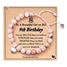 (Pink) Pink Zebra Natural Stone Weaving Wrap Bracelet with Love Card