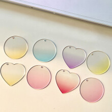 (Gradual Change) 10PCS Transparent Colorful Flickering Gradient Acrylic Keychain Blanks, Clear Circle Variety of Styles, DIY Accessories
