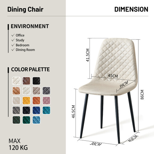 (BEIGE-Suede, 2pcs) Dining Chairs Set w/Padded Seat Metal Leg Kitchen 1