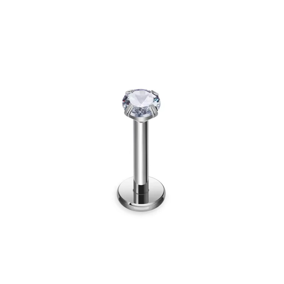 (Silver) Cartilage Earrings & Nose Helix Labret Piercing Flat Disc Back with Gem for Tragus