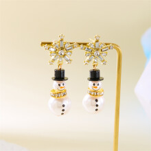 (Gold) Sparkling Rhinestone Snowflake & Snowman Pendant Earrings - Christmas Gift for Women