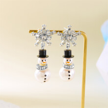 (Silver) Sparkling Rhinestone Snowflake & Snowman Pendant Earrings - Christmas Gift for Women