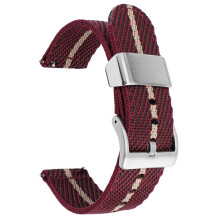 (Red Rice, 20MM) Universal Smartwatch Band with Switch Lugs - Striped Nylon Braided Strap, Fits 18/20/22/24mm