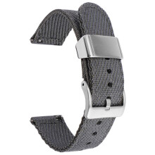 (Grey, 22MM) Universal Smartwatch Band with Switch Lugs - Striped Nylon Braided Strap, Fits 18/20/22/24mm