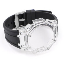 (Black) G-Shock GAB2100/GA2100 Viton Rubber Strap & Case with Silver or Gold Buckle