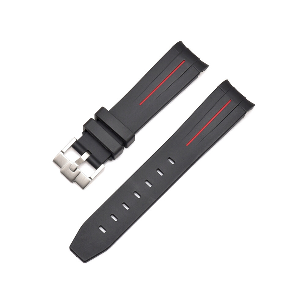 (Black Red Line, 22MM) 20/21/22mm Silicone Strap for Rolex Black & Green Aquaman Series - Arc Mouth Design