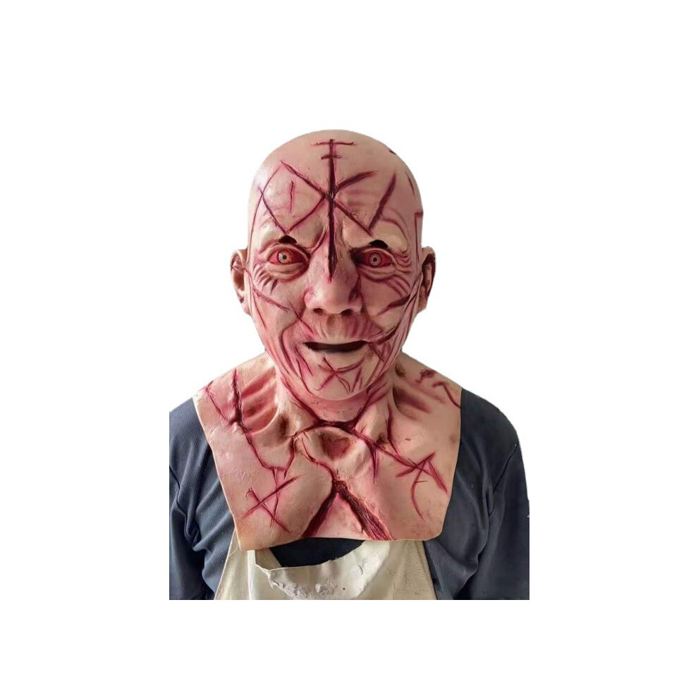 Bald blood scar mask horror bloody headdress 3d realistic human face headdress emulsion latex adult mask