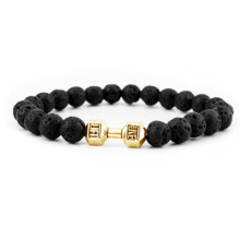 (Gold) Stone Volcanic Rock Beads & Metal Dumbbell Versatile Bracelet Jewelry