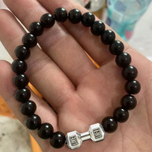 (Silver) Metal Dumbbell Buddha Beads Bracelet - Versatile Jewelry for Everyday Wear