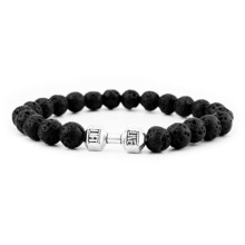 (Silver) Stone Volcanic Rock Beads & Metal Dumbbell Versatile Bracelet Jewelry