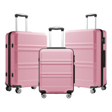 (Pink, 20+24+28Inch) 12/20/24/28 Inch ABS Sculpted Horizontal Design Suitcase Travel Luggage-Pink
