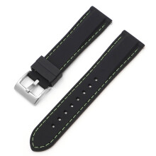 (Black Green, 24MM) 16-24mm Silicone Strap, Waterproof Quick Release with Silver Buckle