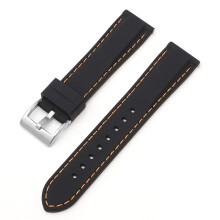 (Black Orange, 24MM) 16-24mm Silicone Strap, Waterproof Quick Release with Silver Buckle